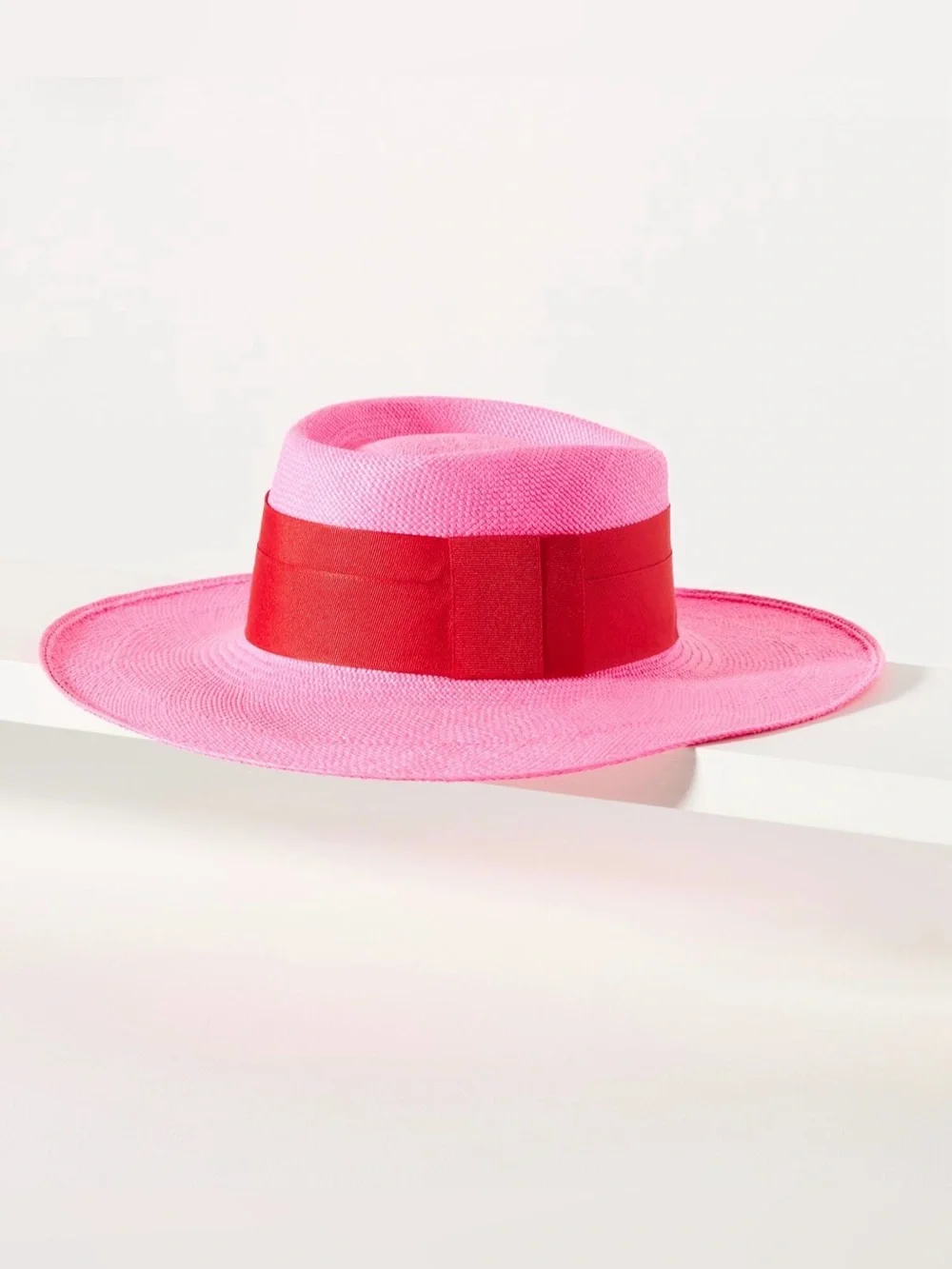 Artesano from Anthropologie Bright Pink Wide-Brim Straw Hat with Red Band